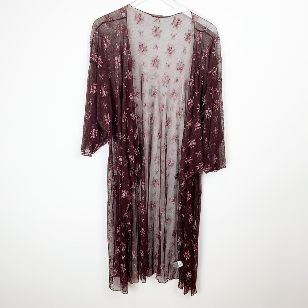 Vintage Brown Floral Sheer Duster Kimono